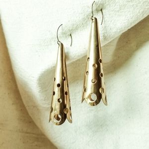 Designer cone ethnic brass earrings cut out